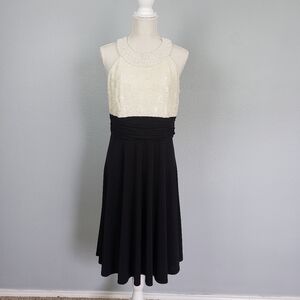 JESSICA HOWARD Beaded Lace Halter Dress Black Cream Sz 12